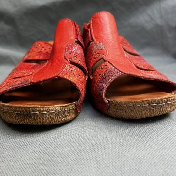 Spring Step Size 41 Red Wedge Heels Sandals Leather Boho Shoes Artsy US 9.5-10 - Picture 3 of 9